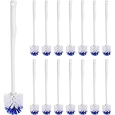 Willinglong 15 Pcs Toilet Bowl Brush 18.5 Inch Plastic Handle,Blue, White | Bathroom Toilet Scrubber with Hook Hole, Long Handle for Deep Cleaning, Bulk Pack for Home Commercial Use, No Holder