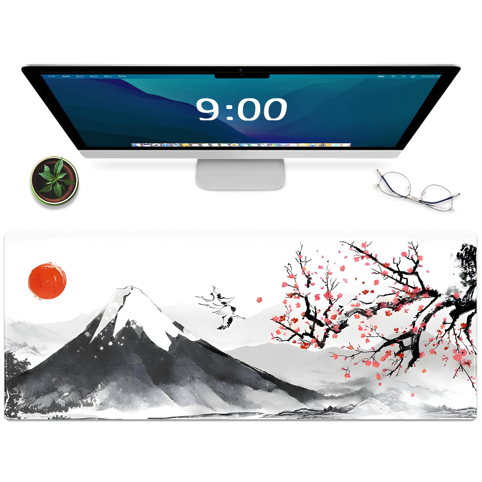 Photo 1 of Galdas Gaming Mouse Mat Forest Background Pattern XXL XL Large Mouse Mat Long Extended Mouse Pad Desk Mat Non-Slip Rubber Mice Pads Stitched Edges Thin Pad (Ink and Wash)