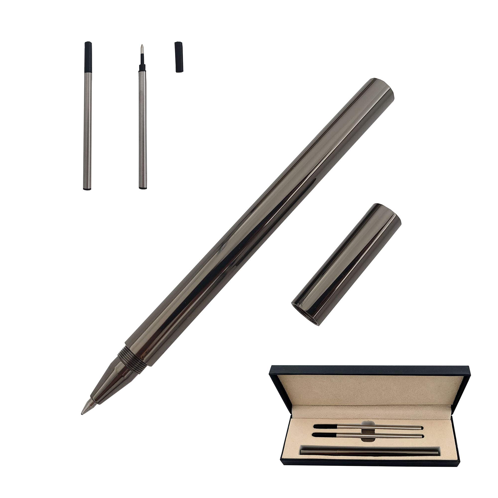 Accod Metal Ballpoint Pen Black Rollerball Pen Signature Pen with Two 0.5MM Black Pen Refills,Gift Pen for Colleagues and Family,Gift Boxed (Gray)