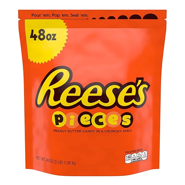 REESE’S PIECES PEANUT BUTTER IN A CRUNCHY SHELL, CANDY BULK BAG, 48 OZ