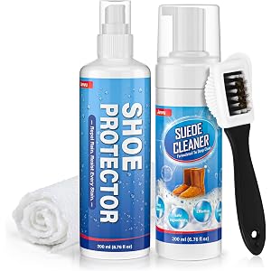 Jevvu Suede Shoe Cleaner Kit, Suede & Nubuck Cleaner with Suede Protector Spray, 4-Sided Brush & Microfiber Cloth