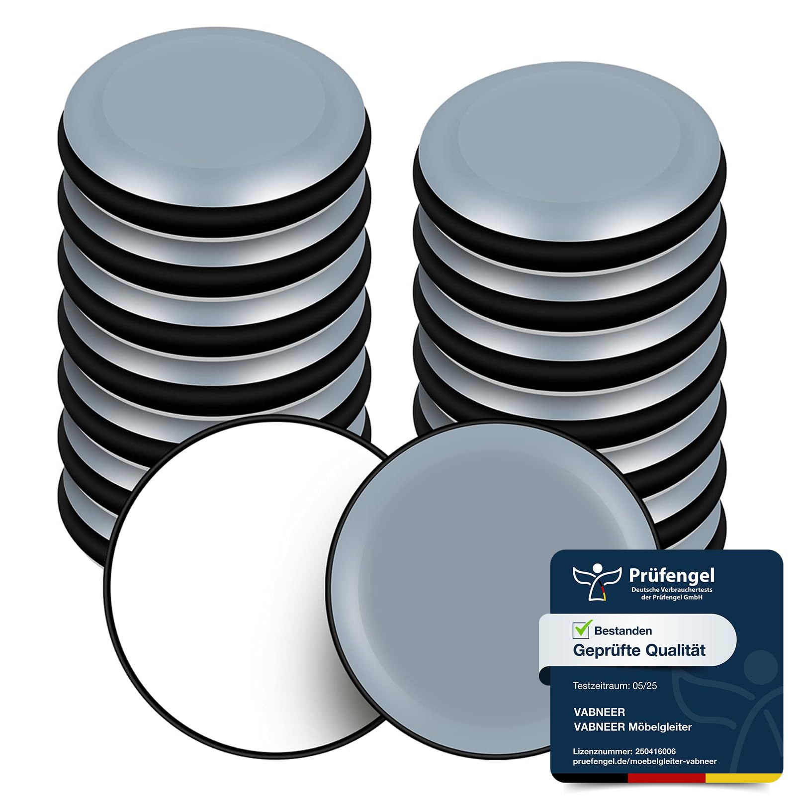 VABNEER Furniture Sliders for Hardwood Floors and Carpets, 16-Pack PTFE Teflon Gliders, Self-Adhesive Round Furniture Moving Pads for Chairs, Tables, Couches & Heavy Appliances (19mm)