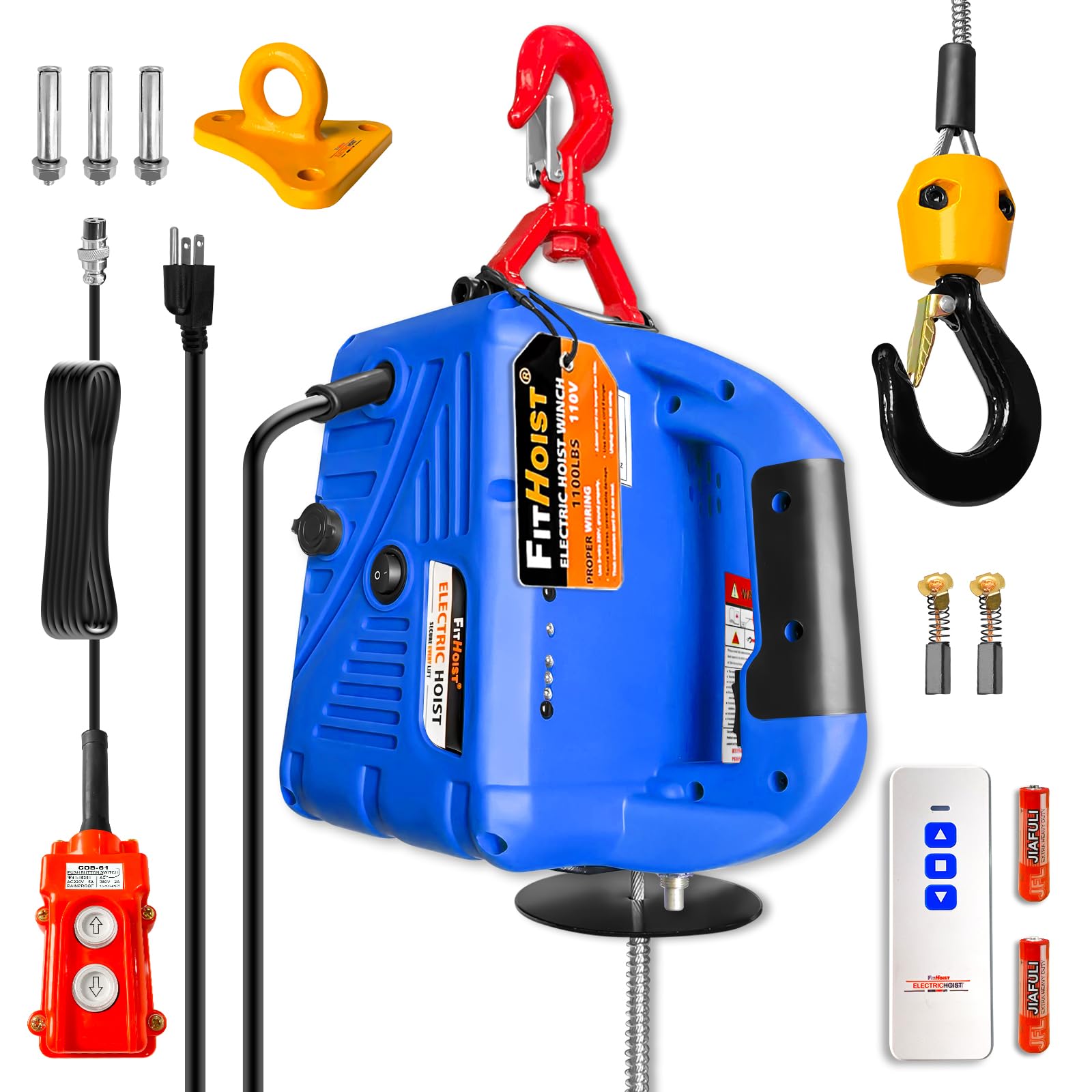 Photo 1 of FITHOIST 120V Electric Hoist Winch | 1100lbs 1500W Portable Electric Power Winch with Wireless Remote Control | Vertically & Horizontally Lift 25ft | Overload Protection for Lifting Towing