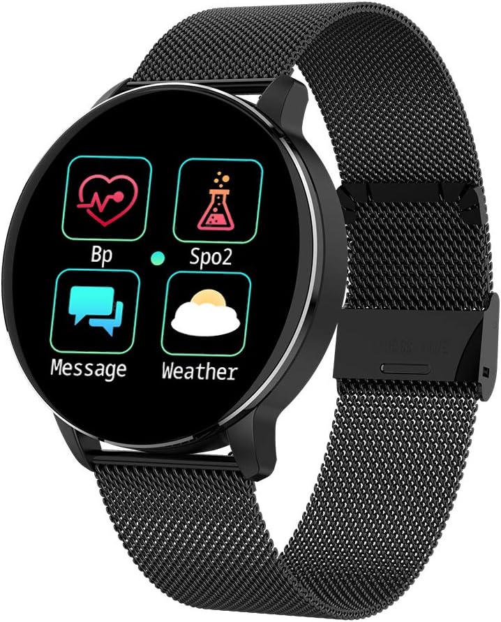 Aliwisdom Smart Watch for Men Women Kids, RanGuo Bluetooth Smart Watches Waterproof Sports Smart Bracelet for Android and iOS System Smartphones, Support call reminder and message reminder (Black)