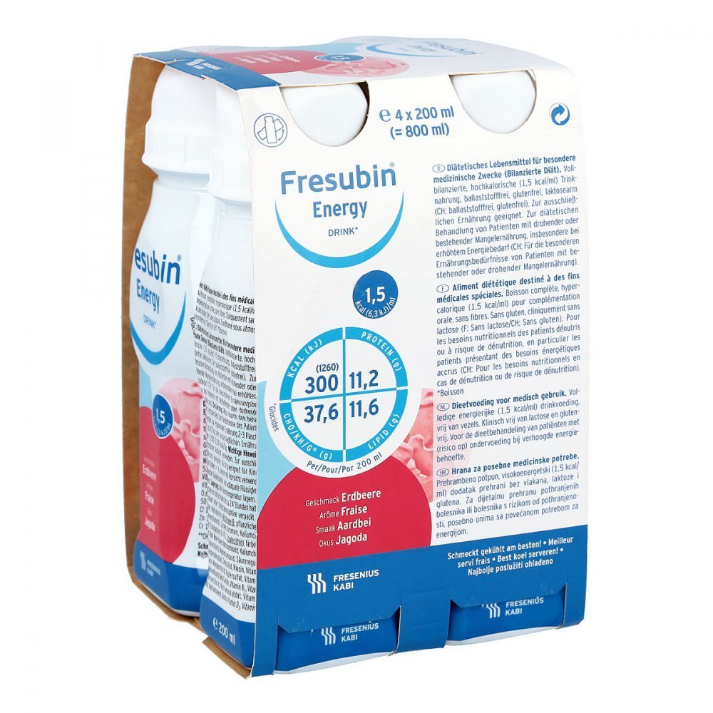 Fresenius Kabi Fresubin Energy Drink Strawberry Drink bottle, 4 x 200 ml individual pack