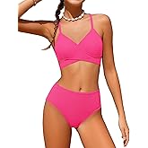 Doumlop Girls Swimsuit Bikini Set,Criss Cross Bathing Suits for Girl Two Piece Solid Color Girls' Swimwear for 7-16 Years