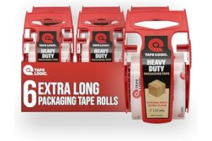 Tape Logic Heavy Duty 2in x 25yd Clear Packaging Tape with Dispenser (6-Pack), Strong Clear Packing Tape Roll Ideal for Shipping & Moving Boxes