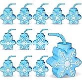 Sliner 12 Pcs Christmas Party Plastic Cups 10 oz Xmas Snowflake Cups Gift Reusable Snowflake Christmas Cup with Lids Straws for Winter Xmas Birthday Party Gifts Supplies