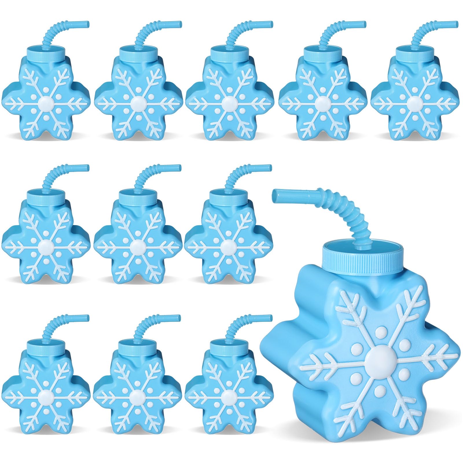 Photo 1 of Sliner 12 Pcs Snowflake Themed Party Plastic Cups 10 oz Snowflake Cups Gift Frozen Birthday Party Reusable Tumbler with Lids Straws for Frozen Birthday Gifts