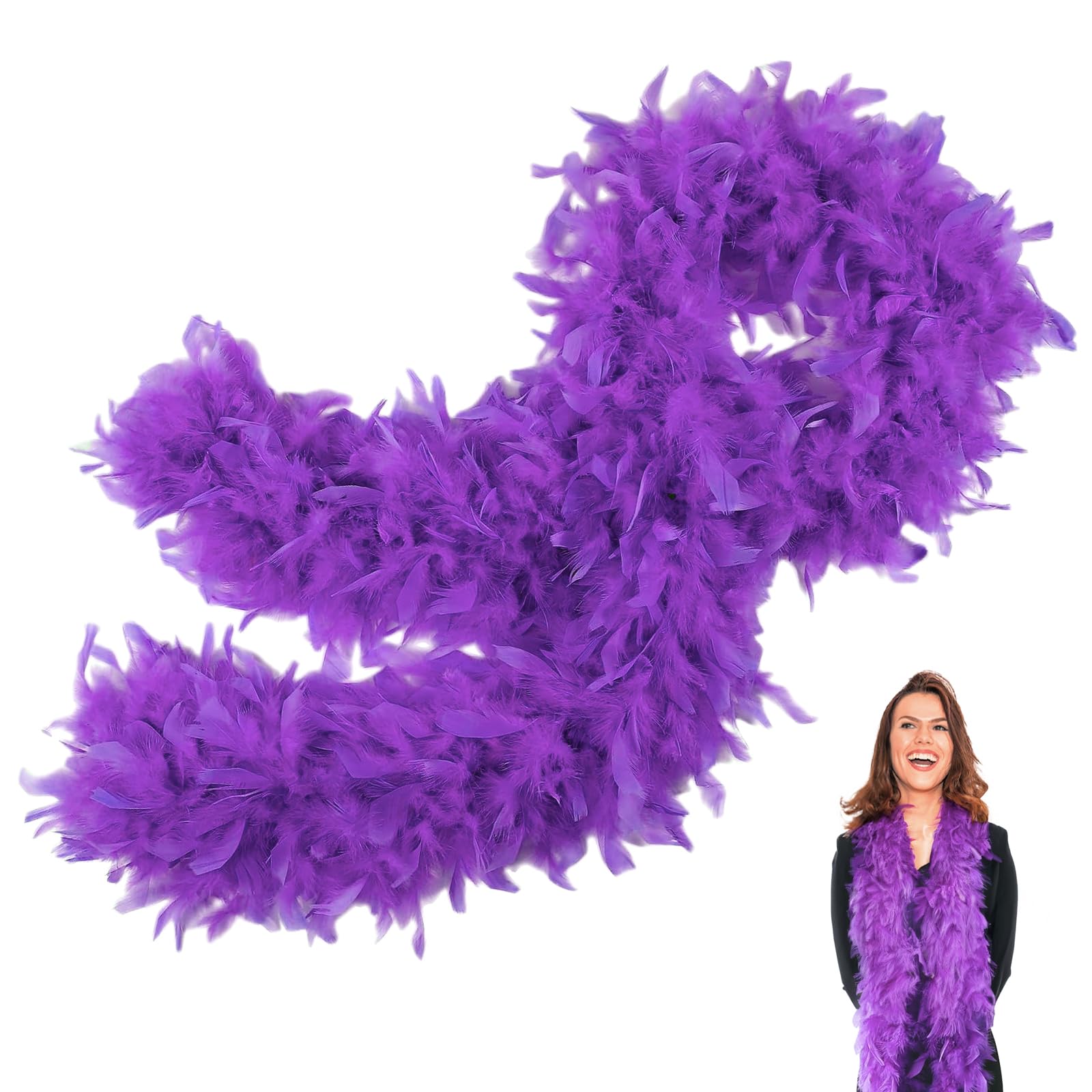 Purple Feather Boas Thick Fancy Dress for Women,Girls,80g 2m/6.6ft Natural Turkey Feather Boa Purple,Party Fluffy Boa Feather Scarffor Bulk for Adult,Kids,Wedding Bachelor Halloween Christmas Party