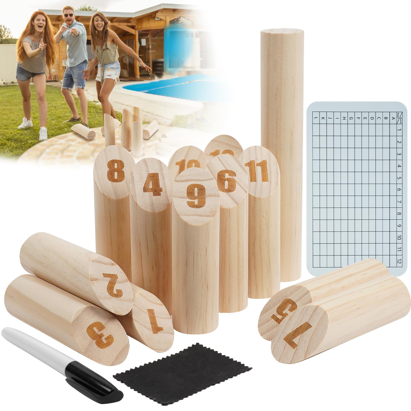 OSDUE Viking Games Set, Finnish Tossing Game, Wooden Game with Natural Wood, Fun and Engaging for Parties, Picnics and Gatherings, Outdoor Games, Adults & Children，3.5 * 3.5 * 21cm