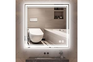 NESDCC 26“ x 26” LED Mirror for Bathroom Front and Backlit Anti-Fog Dimmable 3 Colors LED Bathroom Mirror with Lights Memory Function Smart Mirror Touch Sensor Square Wall Mounted