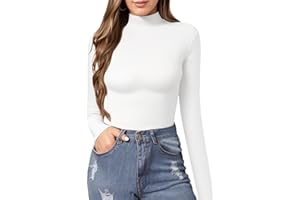 MANGOPOP Women's Mock Turtle Neck Slim Fit Long Sleeve Shirts Fall Fashion Tight Tops Basic Tee Winter Undershirt