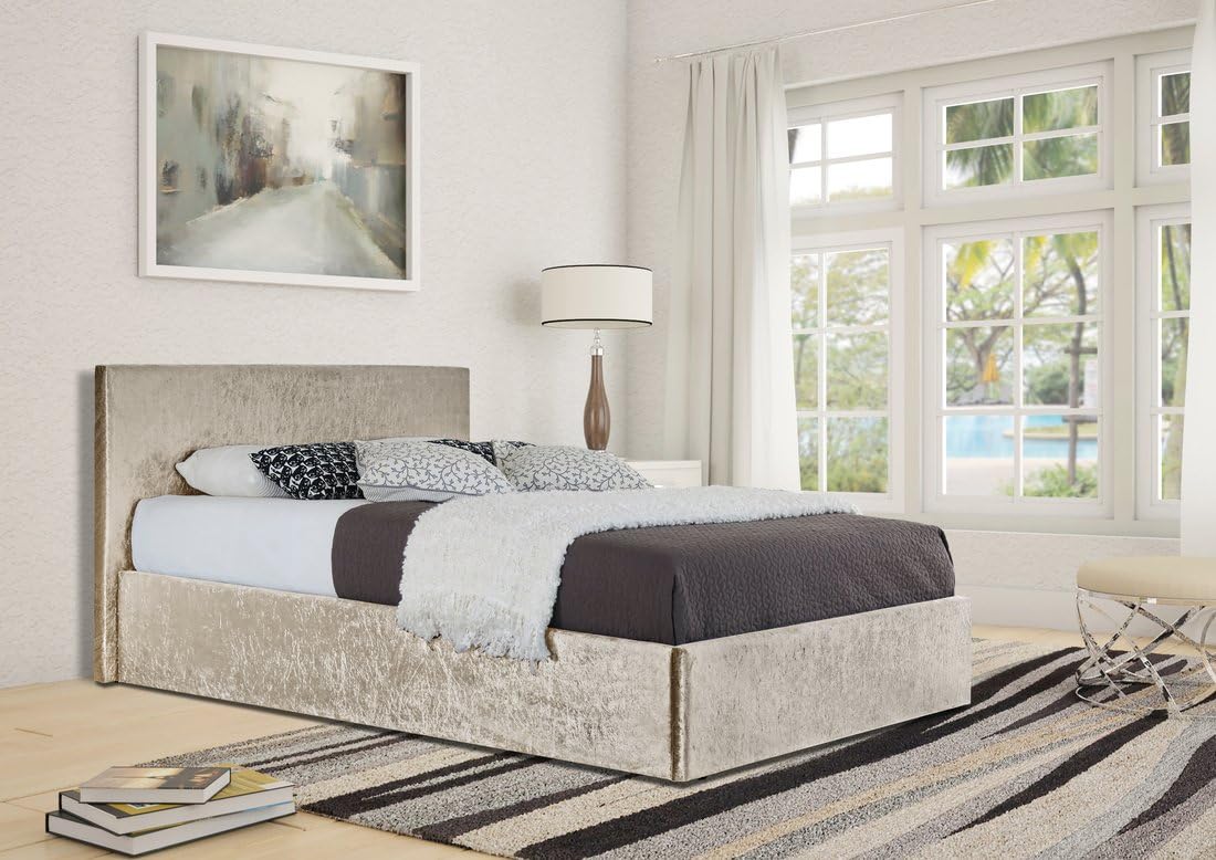 Comfy Living 3ft Single Crushed Velvet Ottoman Bed Frame in Cream
