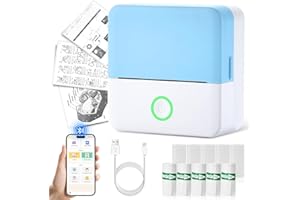ALUKIKI Mini Printer, Portable Thermal Sticker Printer Wireless Inkless, Bluetooth Pocket Photo Printer Label Maker for Journal, Photo, Notes, Memo, Lists, Scrapbook