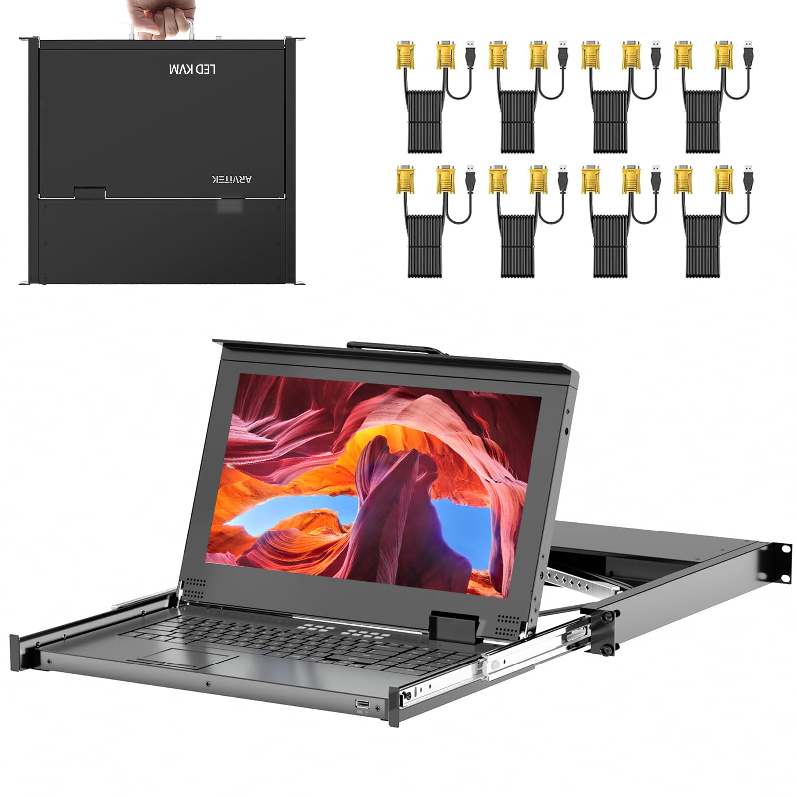 Rack Mount KVM w/15.6'' LCD Monitor, Arvitek 8 Port