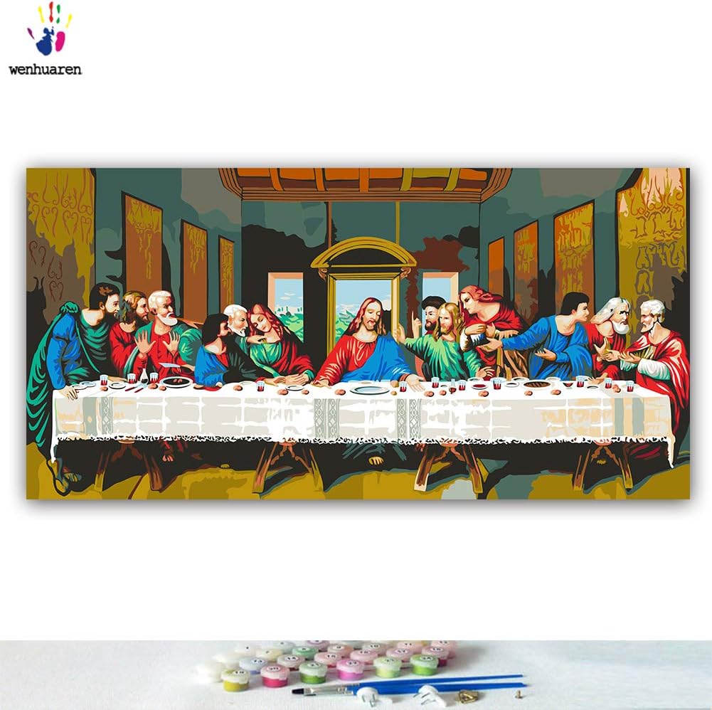 Paint by Number Kits 12 x 24 inch Canvas DIY Oil Painting for Kids, Students, Adults Beginner with Brushes and Acrylic Pigment -World Famous Painting Da Vinci's Last Supper(Without Frame)