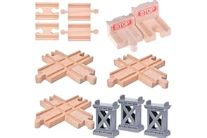 Ioffersuper 12 pcs Wooden Train Track Set, Male-Male Female-Female Bump Tracks, Bridge Pier Track(Random Colour),Cross Tracks and Stop Track Compatible with All Major Brands (Mix)