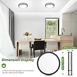 2-Pack 36W LED Ceiling Lights Black, 13inch Flush