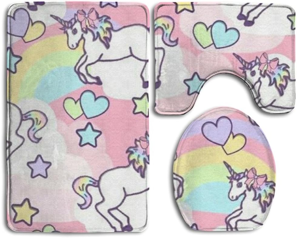 Amazon Com Pqqgn Unicorn Licorne Animal Accessories Bathroom Rugs Set Easy Clean Bath Mat Set Easy Care Lid Toilet Cover And Bath Mat Garden Outdoor