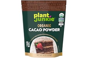 Plant Junkie Organic Cacao Powder, 8 oz - Unsweetened, Rich Dark Chocolate Taste, Certified Non GMO, Gluten Free, Kosher