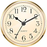 Hicarer 3-1/2 Inch (90 mm) Quartz Clock Fit-up/Insert with Arabic Numeral | Fit-up for Craft Projects, Mechanism Replacement for DIY Timepieces, Pre-assembled Quartz Movement, Gold Bezel White Dial