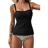 ZAFUL Tankini Swimsuits for Women Tummy Control High Waisted Twist Front Ruched Two Piece Bathing Suit