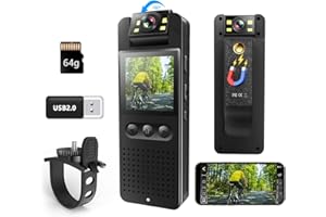 Body Camera, Bextgoo Mini Body Cam with 64GB TF Card, Color Night Vision,Photoshoot, 180° Rotating Lens, Magnetic Clip & Bike