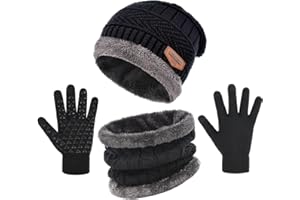 Winter Beanie Hat Scarf Glove Set for Women Snow Knit Thick Fleece Lined Ski Hat,Warm Neck Warmer Touchscreen Mittens for Men
