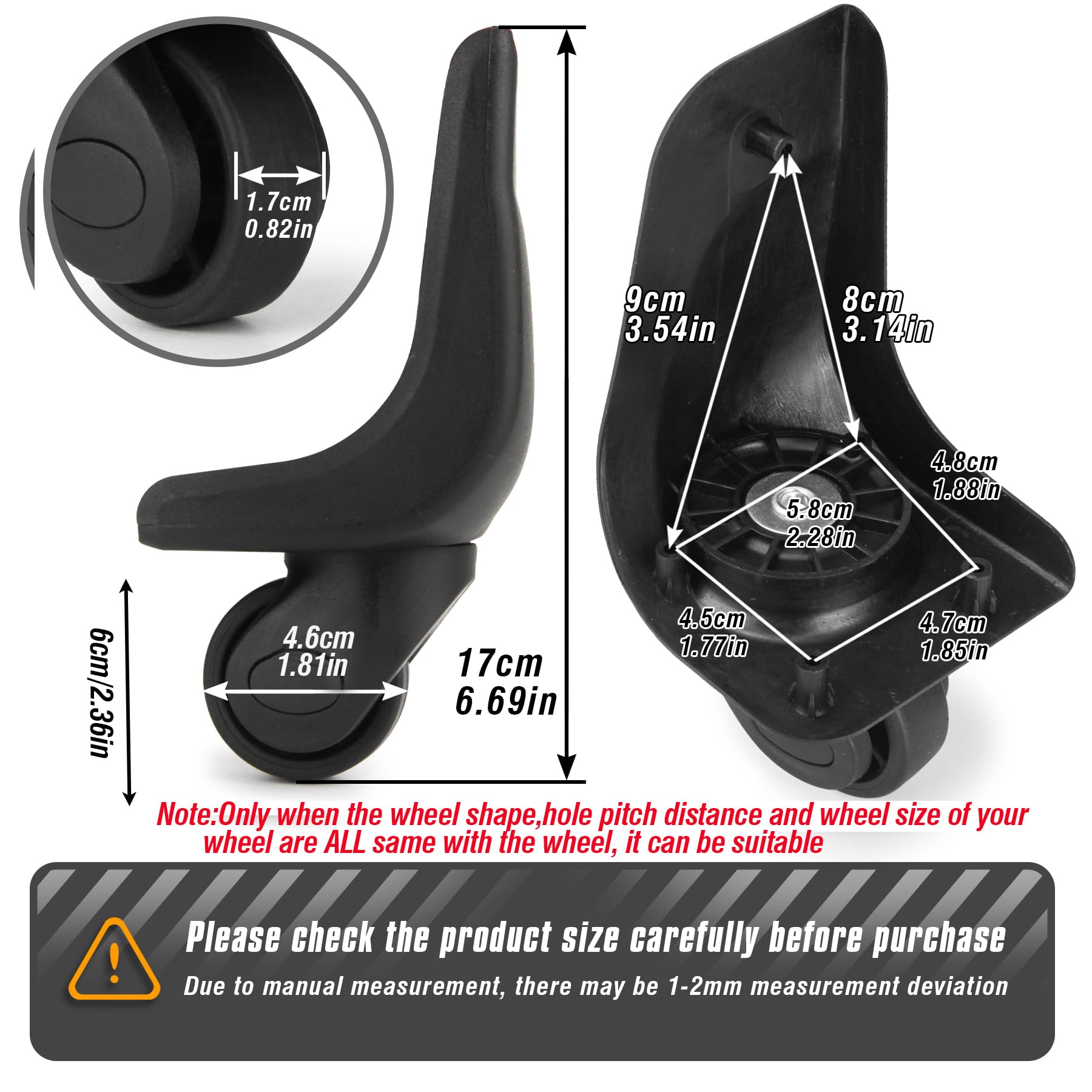 Zoofen 360 Spinner Replacement Luggage Wheel Repairment Suitcase Wheels (Z146) (Z146-Rear Wheel)