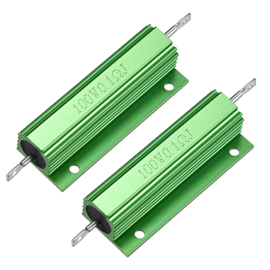 sourcingmap 2 Pcs Aluminum Case Resistor 100W 0.1 Ohm Wirewound Green for LED Replacement Converter 100W 0.1RJ