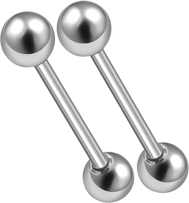 2Pcs Surgical Steel 14 Gauge 11/16 17mm Straight Nipple Barbells Tongue Ring Pierced Piercing