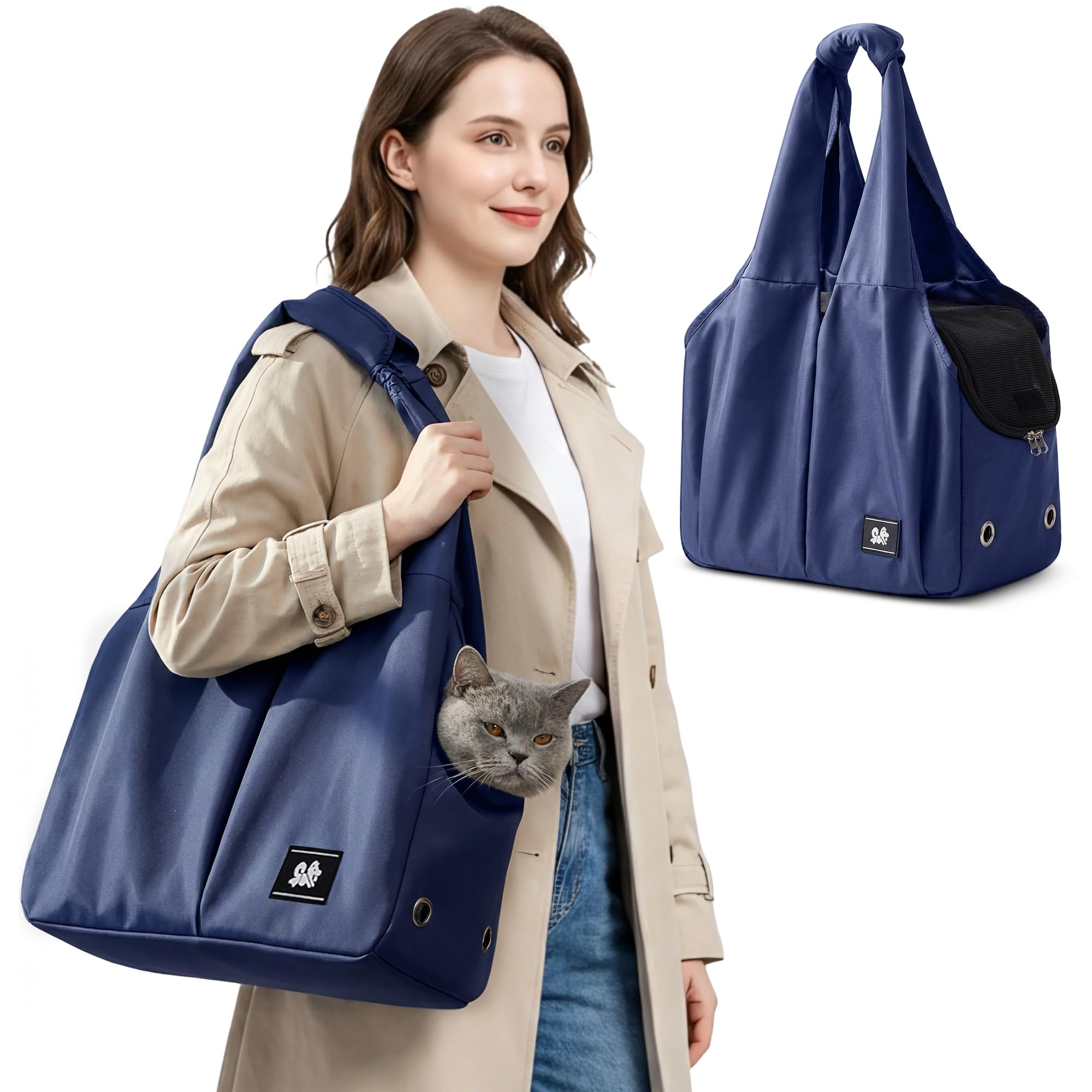 ALLSOPETS Puppy Sling Carrier for Small Dogs, Breathable Dog Sling with Leash Hook, Portable Pet Bag for Cats and Puppies, Cozy Carrier for Travel, Outdoors, Camping (Navy Blue)