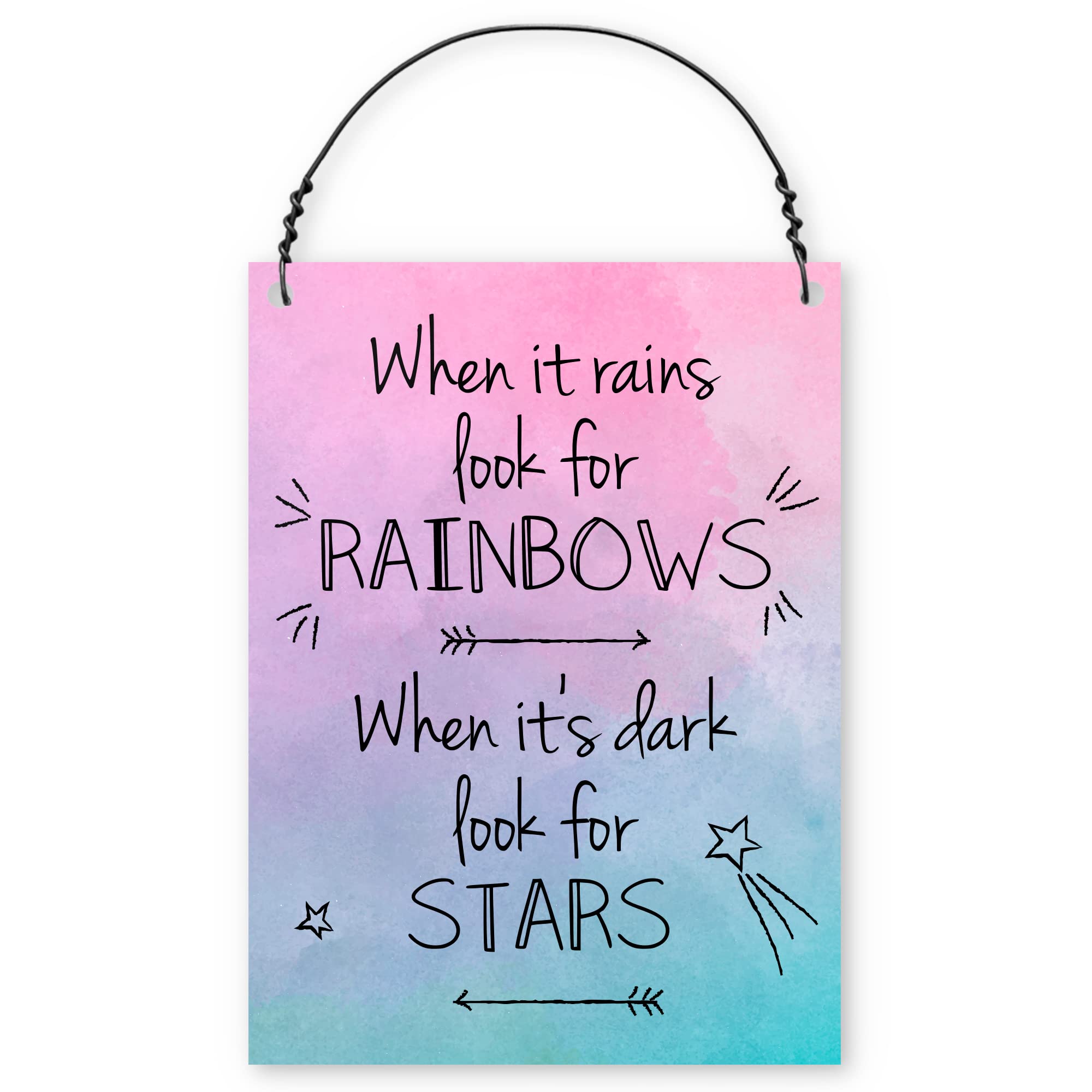 Dorothy Spring When It Rains Look For Rainbows When it's Dark Look For Stars Inspirational Quote Metal Small Plaque Sign Inspirational Gift For Friend Size 4x3 inch