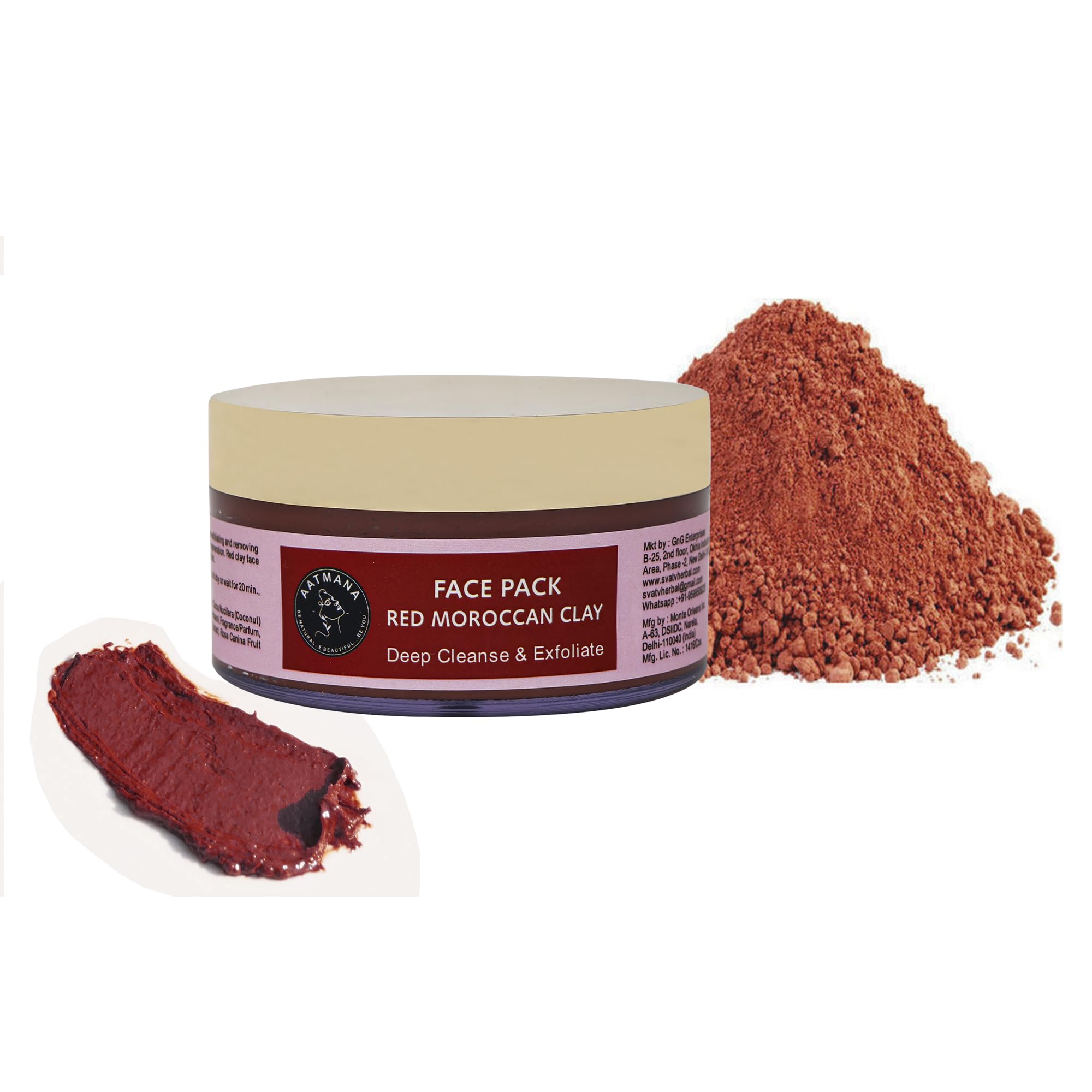 AATMANA Face Pack | Skin Firming | Natural Skin care Tightens Skin for Healthier Complexion -250 Grams (Red Morrocon Clay)