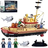 Sluban City Building Set with Shark Toys | Fishing Boat Building Toys with 3 Fisherman Minifigures, Suitable for Adult and Kids, Compatible with Lego, 592 PCS