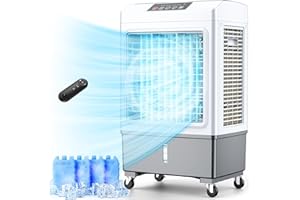 BALKO Windowless Air Conditioner, 35-INCH Evaporative Air Cooler w/2 Modes & 3 Speeds, 2100CFM Cool up to 700Sq.ft, Smart Timer for Auto off, 8Gal Tank & Remote, Portable Air Conditioners for Garage