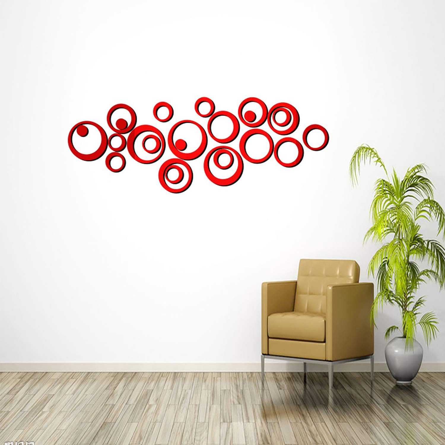 HOODDEAL Acrylic Mirror Style Removable Decal Vinyl Art Wall Sticker Home Decor (48 PCS, Red)