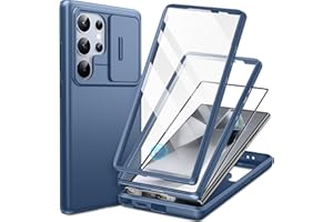 TONGATE for Samsung Galaxy S24 Ultra Case with Camera Cover, [2 Front Frame & Screen Protector] [Silky Touch] [Military Drop Protection] Shockproof Slim Matte Phone Case for S24 Ultra 6.8", Blue