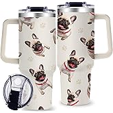 OneGemn Pug Gifts for Pug Lovers,40oz Beige Travel Tumbler Gifts for Women - Dog Mom Gift for Dogs Lovers for Mothers Day,Dog Gift for Her Birthday, Christmas Thank you Present