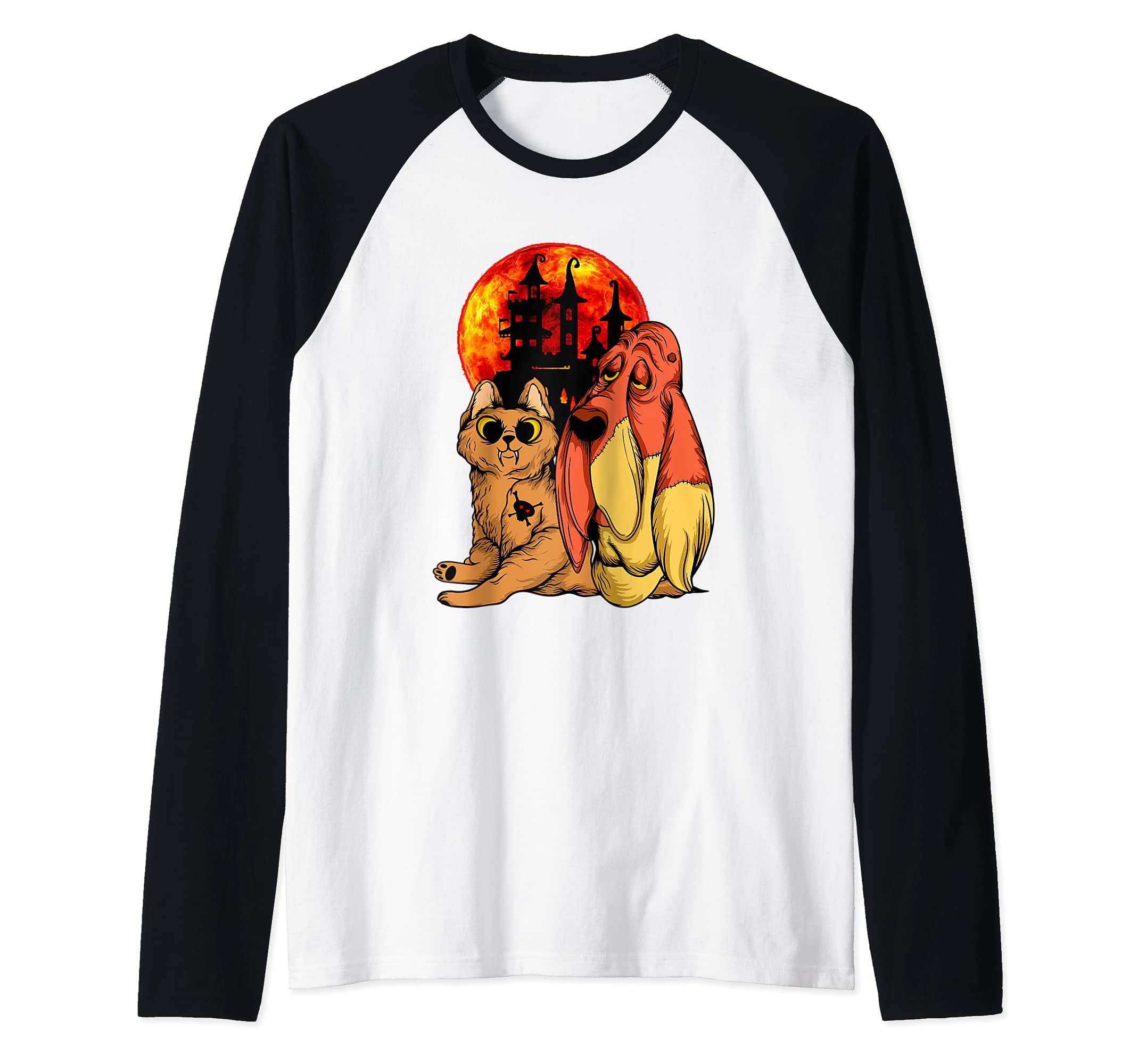 Transylvanian Monster Cat and Dog with Blood Moon #002 Raglan Baseball Tee
