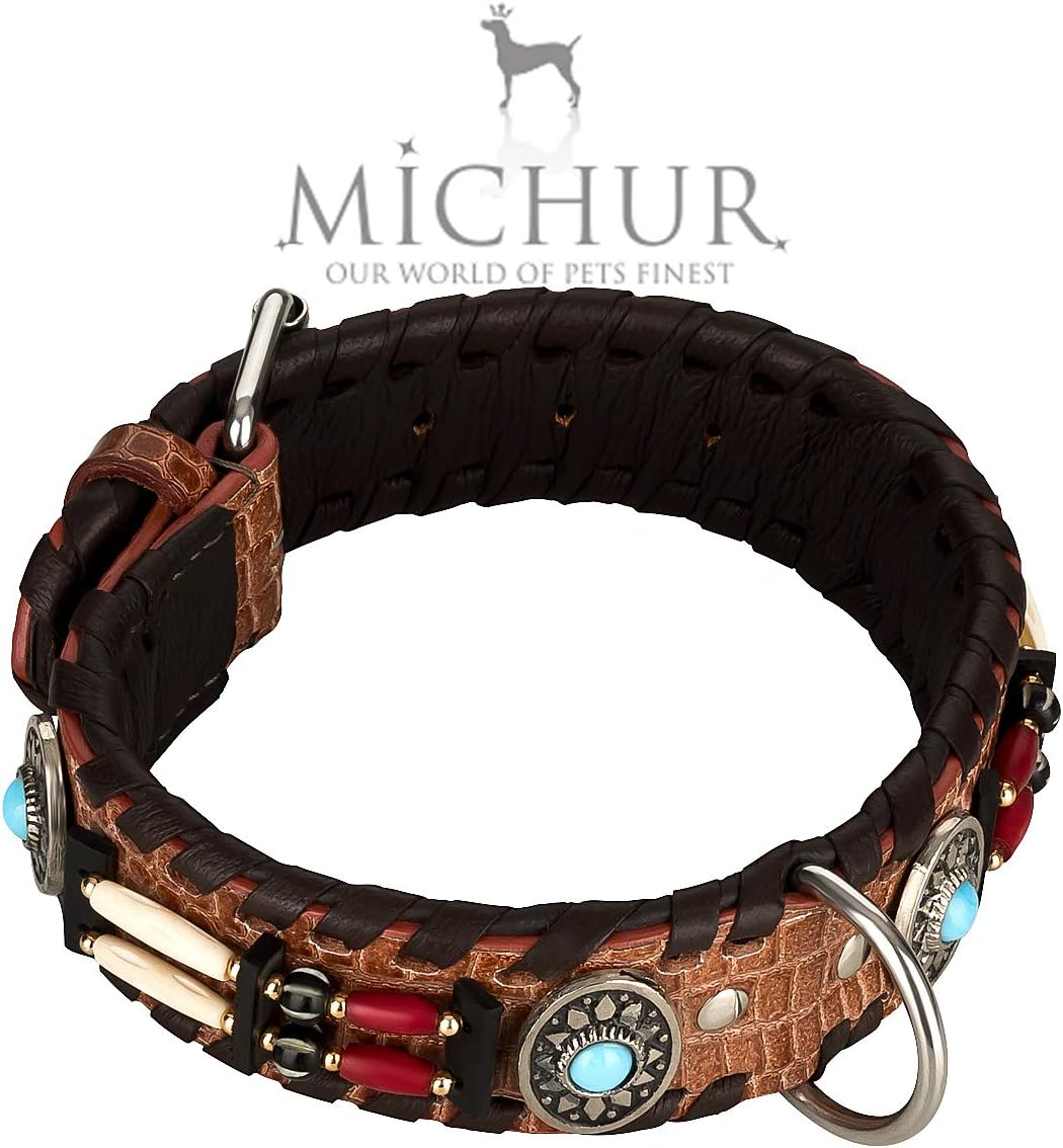 MICHUR CARLOTA Collar Indian, Dog Collar Leather Brown, Leather