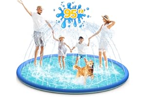 FTOCASE Splash Pad, 95" Non-Slip Sprinkler Pad, Upgraded Extra Large Thicken Splash Pad Pool Summer Outdoor Water Toys Fun Backyard Party for Kids, Dogs, Boys, Girls (Blue)