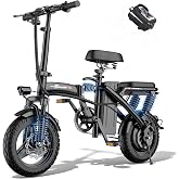 Foldable Electric Bike for Adults,800W/1200W Peak Motor Ebike,22/25 Mph Top Speed,Up to 30/45 Miles PAS Range,6-Point Full Dual Suspension,14" Portable Folding Electric Mini Bike for City Commuting