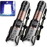 SKYFIRE Rechargeable Flashlights with Ignition Lens: 2 Pack High Lumens Tactical Flashlight LED Zoomable with 6 Modes IPX6 Handheld Powerful Flash Light for Hunting, Storm preparedness,Home&amp;Gifts