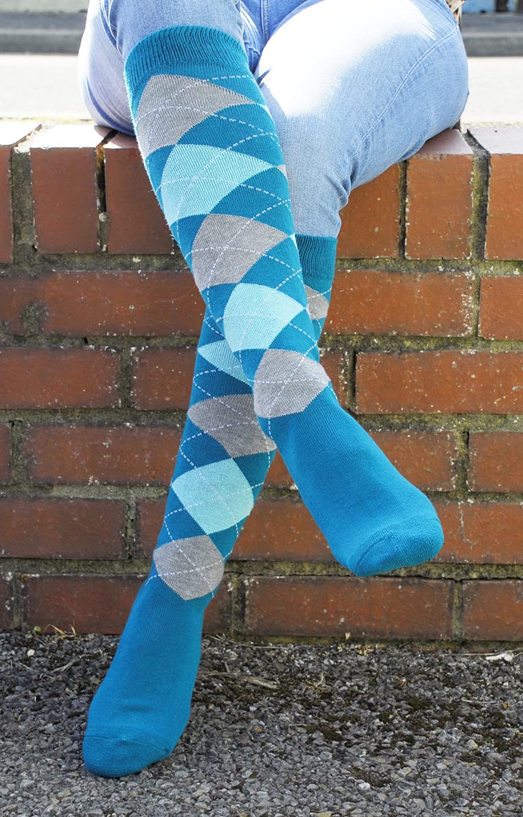 Rhinegold Womens Horse Riding Socks with Reinforced Cushioned Soles - Teal/Grey - Equestrian Knee High Socks for Women - Ladies Knee Length Socks with Hygenic Antimicrobial Properties — image 1