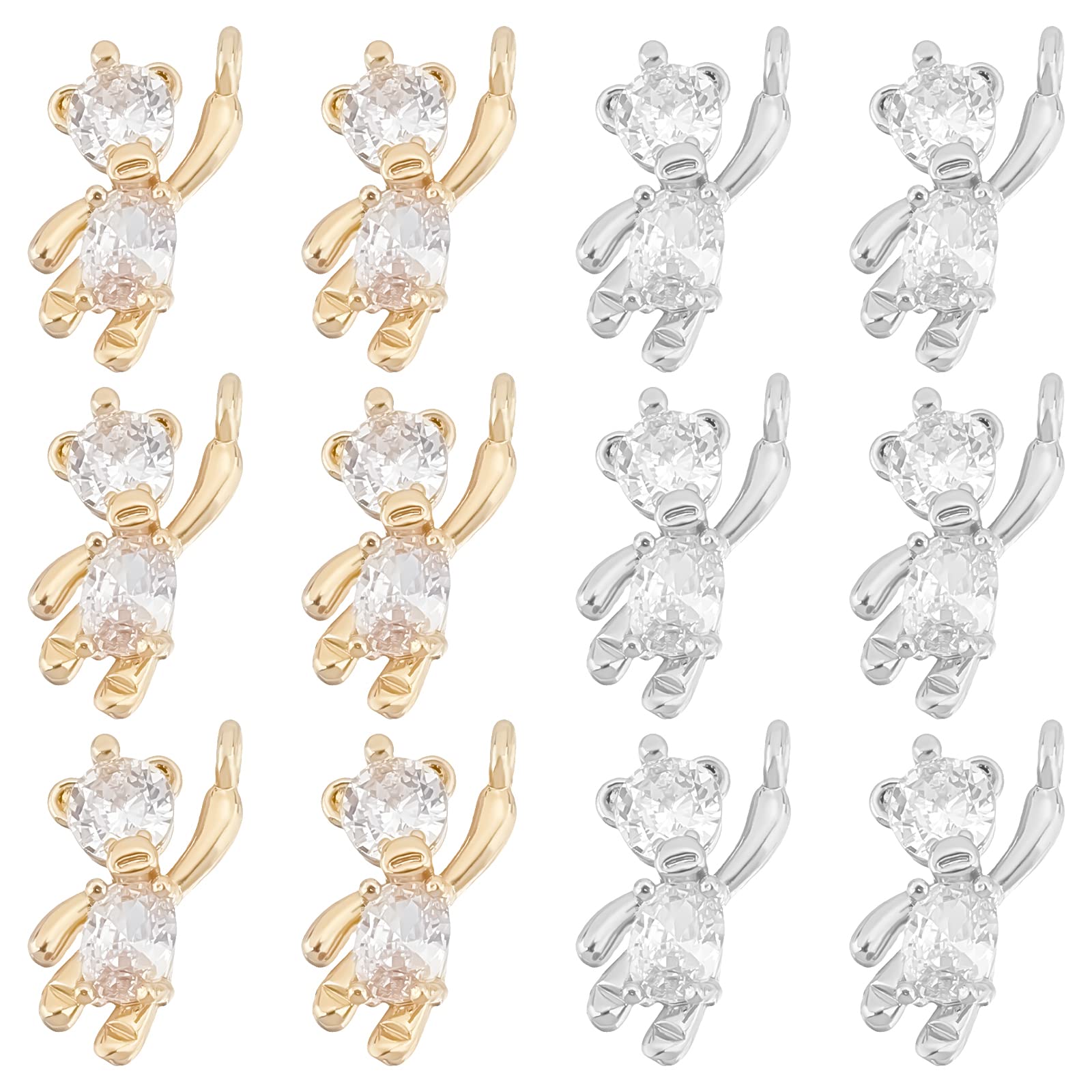SUNNYCLUE 1 Box 12Pcs Bear Charms Animal Charms Real 18K Gold & Platinum Plated Brass Charm Rhinestone Cubic Zirconia Charms for jewellery Making Charm Hanging Ornament Necklace Earrings DIY Craft — image 1