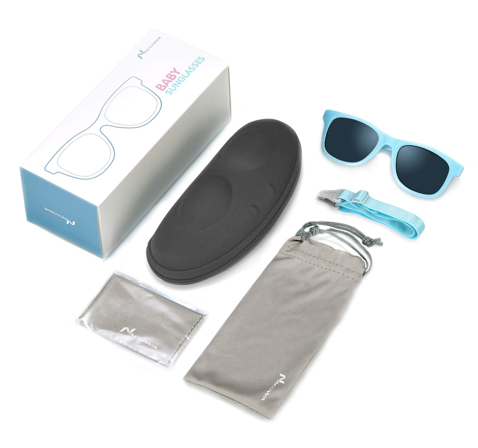 Nacuwa Baby Sunglasses - 100% UV Proof Sunglasses for Baby, Toddler, Kids - Ages 0-2 Years - Case and Pouch included