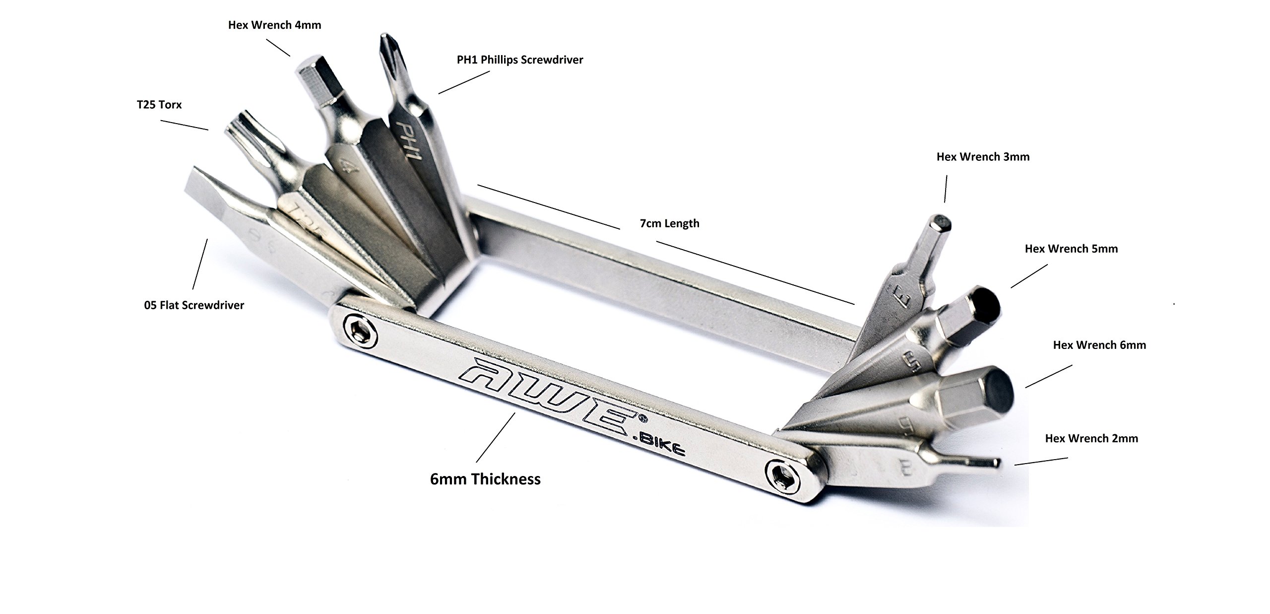 AWE® 8 Piece CR-V Special Hardened Steel Bike/Bicycle Micro Multi Function Pocket Tool Extra Thin