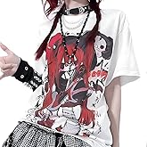 RILGOU Kawaii Goth Fashion Harajuku Y2K Casual Style Soft Crewneck Cute Cartoon Print Red Hair Guitar Girl T-Shirt